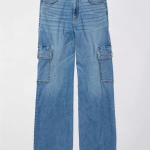 AE Dreamy Drape Stretch Super High-Waisted Cargo Baggy Wide-Leg Jean Size 12